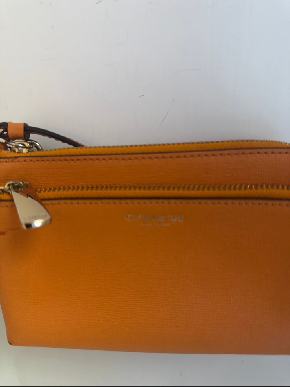Coach Orange Leather Double-Zip Wristlet - Picture 2 of 5